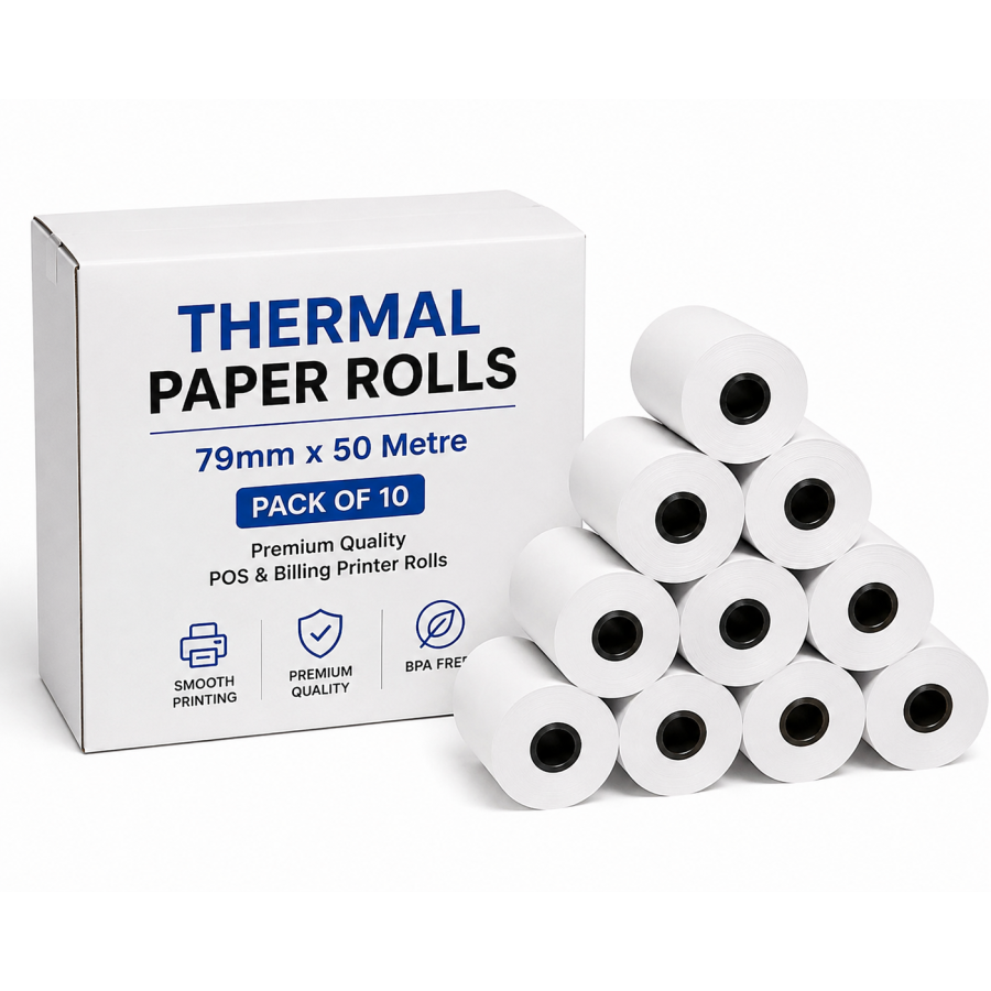 Thermal Paper Roll 79mm x 50m – Pack of 10| Premium Quality POS & Billing Printer Rolls