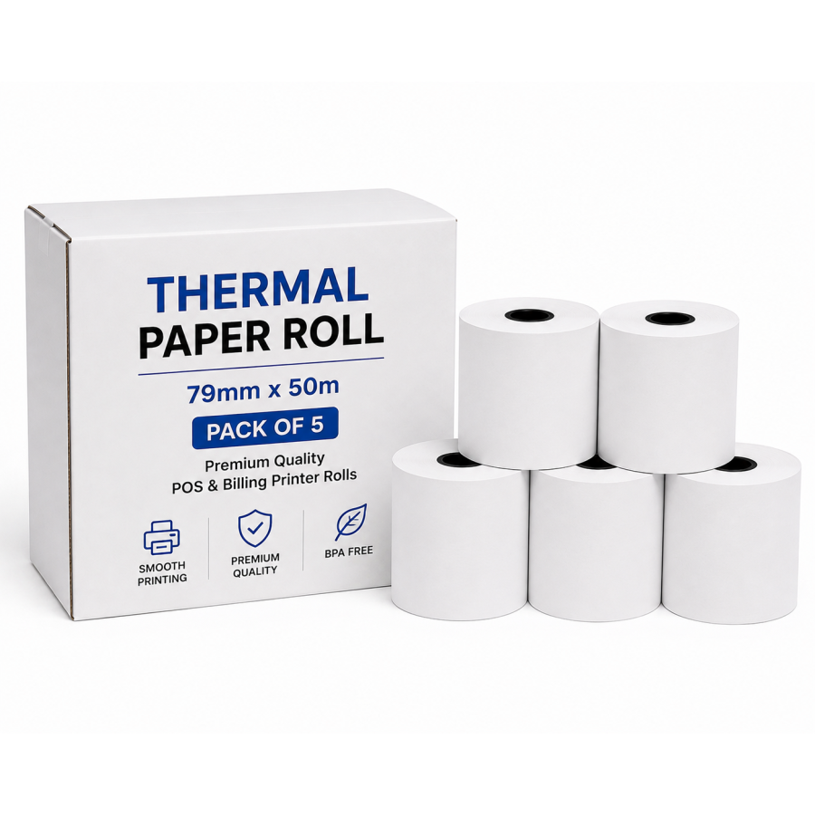 Thermal Paper Roll 79mm x 50m – Pack of 5| Premium Quality POS & Billing Printer Rolls