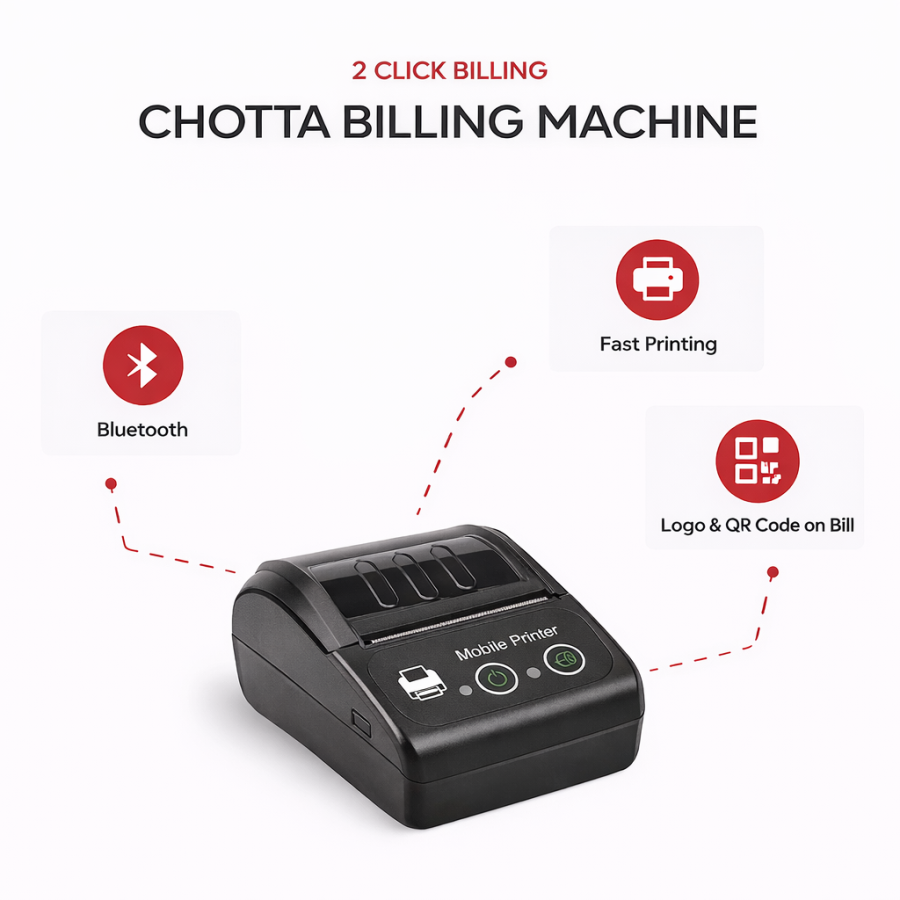 Chota Billing Machine with Software + 3 Thermal Rolls | Portable POS Billing Printer